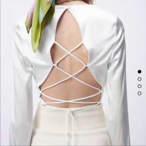 ZARA Criss Cross Tie Back Satin Top